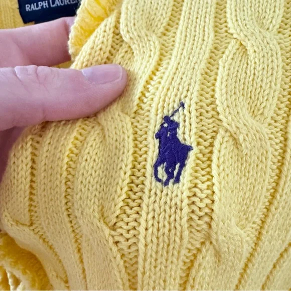 Ralph Lauren Bright Yellow 💛 Knit Sweater with Ruffled Trim & Purple Logo – SM - Picture 3 of 6